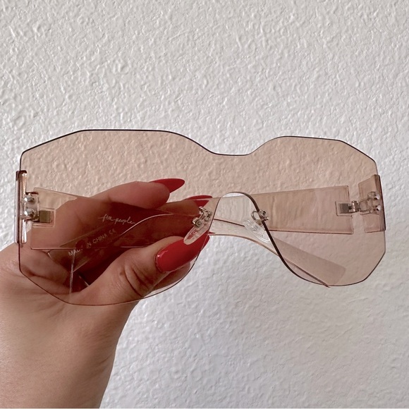 FREE PEOPLE Sidetracked Rimless Sunglasses Retro 70’s Summer Beach Neutral RARE - Picture 8 of 11